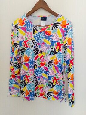 Caribbean Joe Palm Forest Ruched Side Sun Shirt Size Large